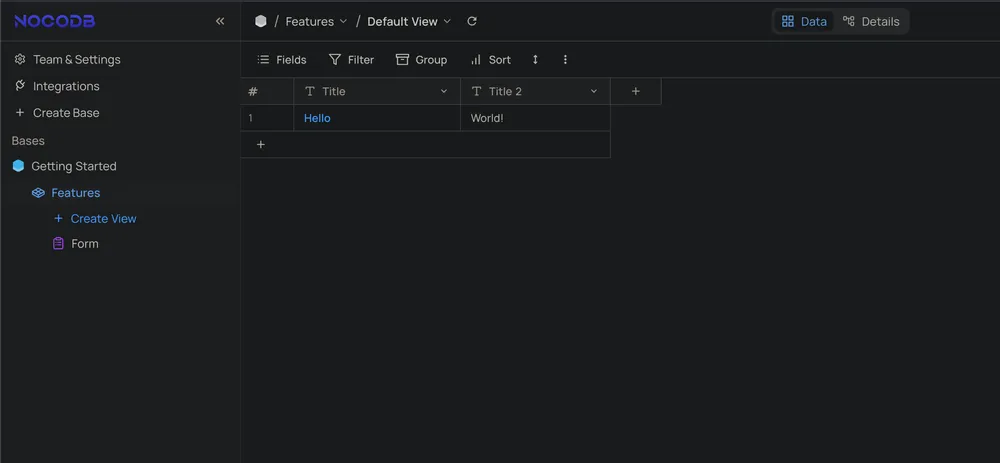 NocoDB Home